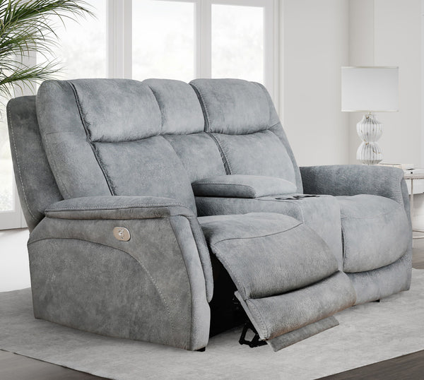 Linus - Zero Gravity Power Reclining Console Loveseat - Hudson Gray