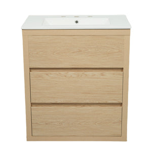 Freestanding Bathroom Vanity With Ceramic Sink, 2 Full Extension Drawers