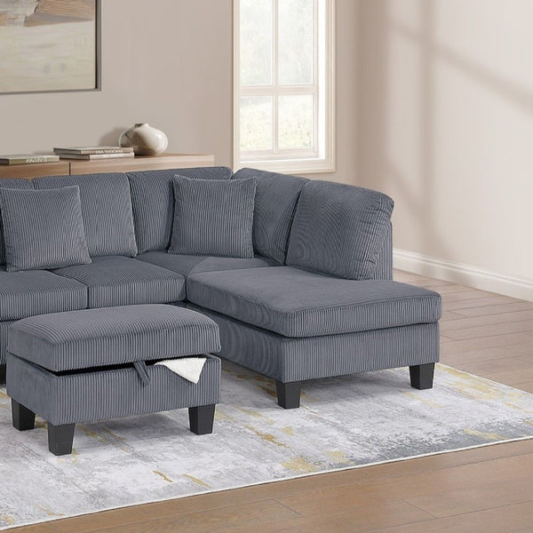 Sectional Sofa With Storage Ottoman And Pillows