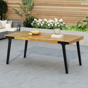 Acacia Wood Patio Dining Table, 69"L Rectangle Outdoor Table - Teak / Black