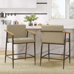 Counter Stool Set With Espresso Metal Frame - Khaki