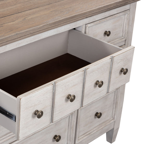 Heartland - 9 Drawer Dresser - Antique White / Tobacco Tops