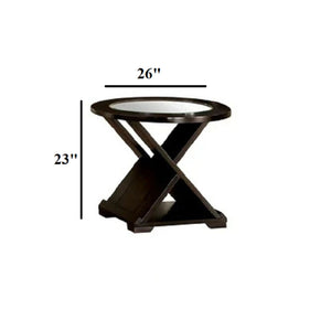 Coffee Table With Cross Design Base, Beveled Glass Top - Espresso
