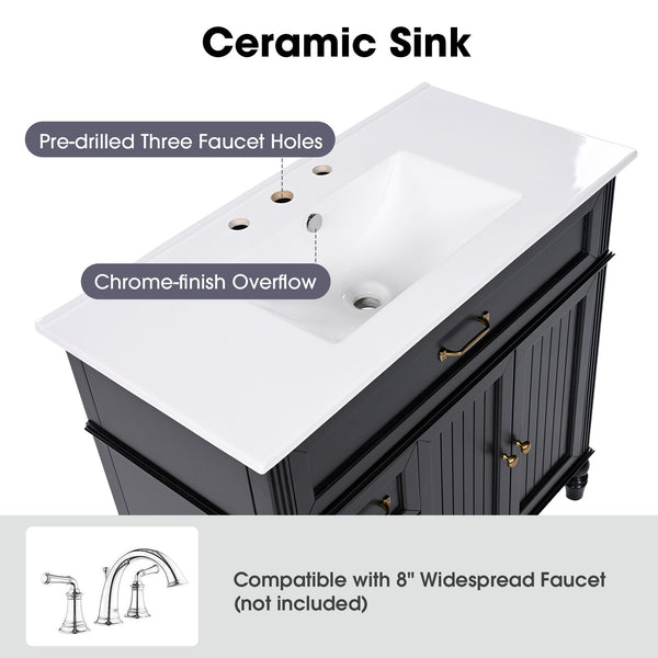 Bathroom Vanity With Sink, Freestanding Cabinet & Drawers