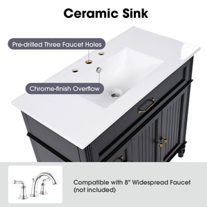 Bathroom Vanity With Sink, 2 Doors 2 Drawers, Freestanding Design