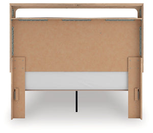 Kinlanni - 3 Pc. - Queen Upholstered Panel Bed With Roll Slats, Dresser And Mirror - Tan