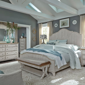 Farmhouse Reimagined - 5 Drawer Chest - Antique White / Chestnut Tops