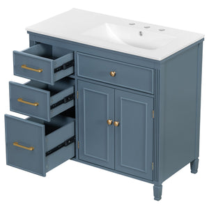 Bathroom Vanity With Sink, 1 Tip Out Drawer, 3 Side Drawers, Adjustable Shelf