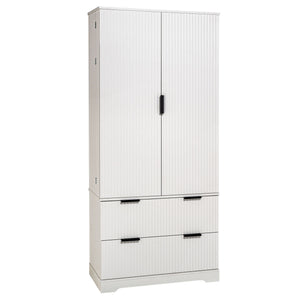 Fluted Kitchen Pantry Cabinet With 2 Large Drawers & 8 Door Spice Rack