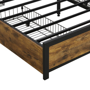 Modern Bed Frame With LED Lights, Upholstered Headboard, USB Charging