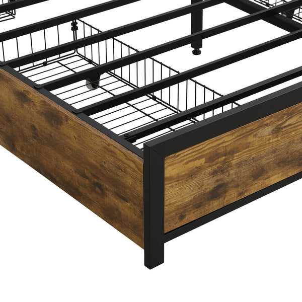 Modern Bed Frame With LED Lights, Upholstered Headboard, USB Charging