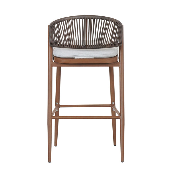 Outdoor Bar Height Metal Frame Counter Stools With Scallop Shaped Backrest & Water Resistant Cushions