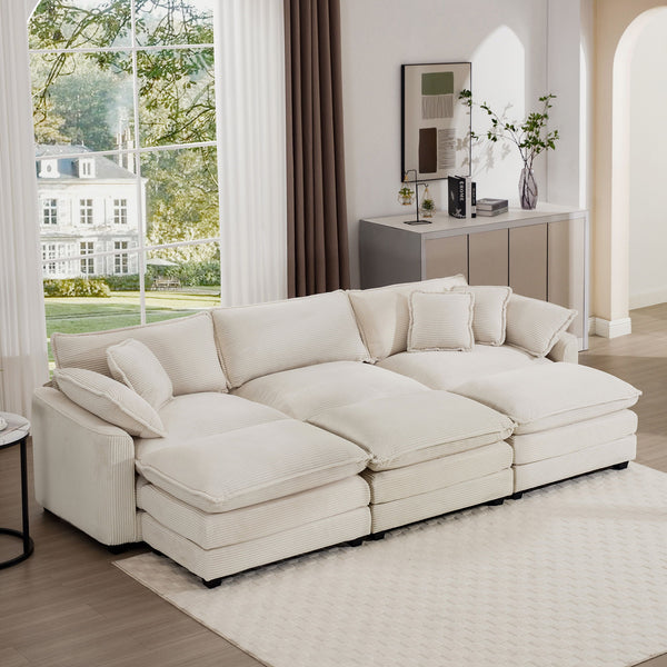Modern Oversized Modular Cushion Sofa With Ottoman, Low Back, Deep Seating Sofa Set