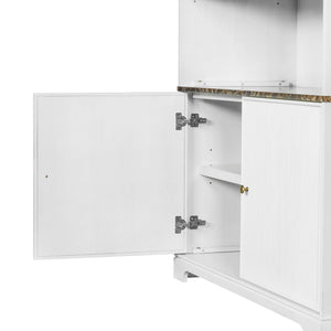 Tall Bookcase Storage Cabinet With 3 Open Shelves & Fluted Double Doors