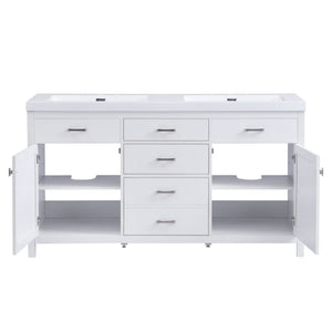 Double Sink Bathroom Vanity With Top, Soft Closing Doors & Drawers, Tip Out Drawer, 2 Cabinet Doors, Adjustable Shelf - White