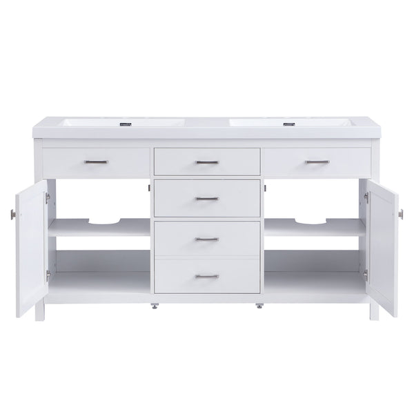 Double Sink Bathroom Vanity With Top, Soft Closing Doors & Drawers, Tip Out Drawer, 2 Cabinet Doors, Adjustable Shelf - White