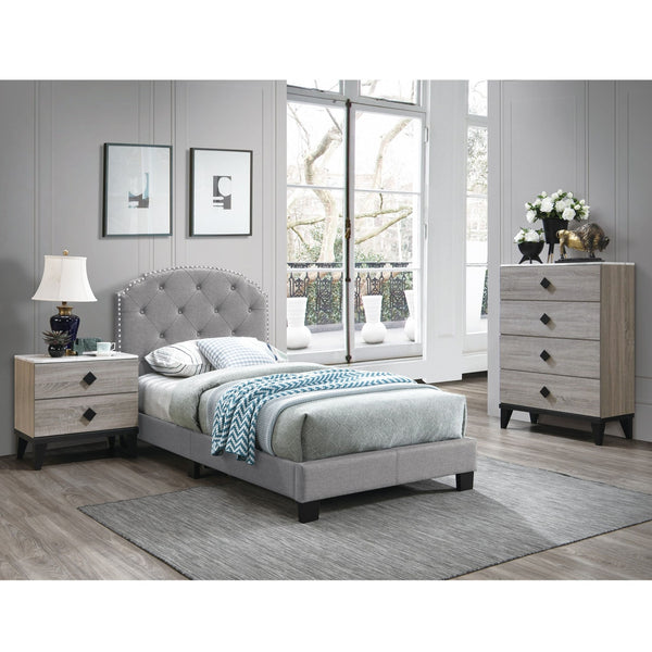 Button Tufted Bed With Nailhead Trim