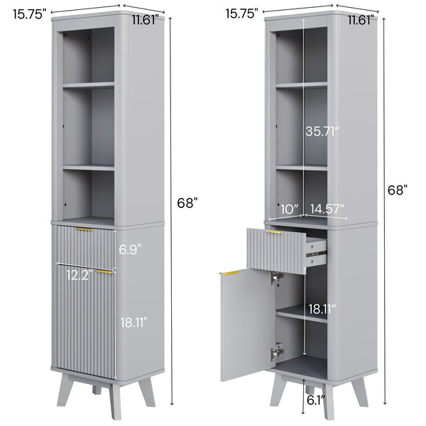 Tall Bathroom Storage Cabinet With Adjustable Shelves And 1 Drawer & Door