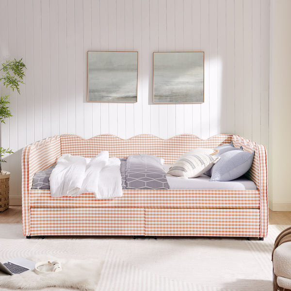 Gingham Daybed & USB Charging Port, Wave Shaped Design
