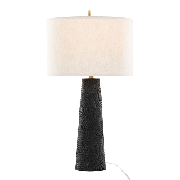Kona - Contemporary Table Lamp (Set of 2) - Matte Black / Modern Brass / Natural