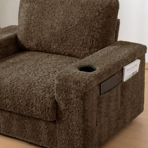 Oversized Chaise Lounge Indoor Rabbit Fur Sofa Bed With Storage Ottoman And Armrests Cup Holders With Deep Seat