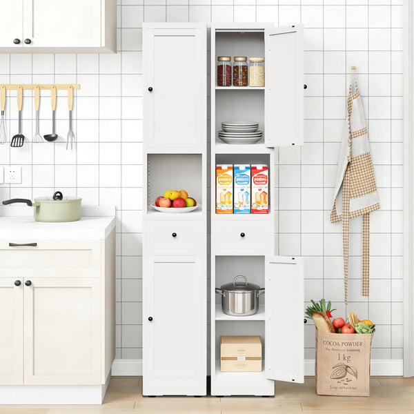 Tall Narrow Bathroom Cabinet With 5-Tier Storage, Adjustable Shelves, Freestanding - White