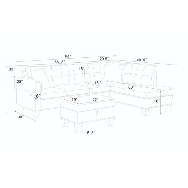 Camden - Power Sectional Sofa With Storage Ottoman And Built In Charging Ports - Gray