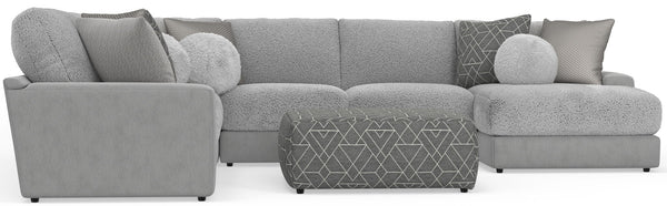 Canyon - 4 Piece Sectional With Cuddler Seat Cushions, Included Accent Pillows And Cocktail Ottoman (Right Side Facing Chaise) - Platinum