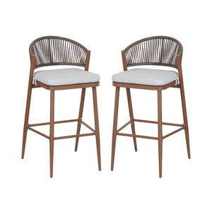 Outdoor Bar Height Metal Frame Counter Stools With Scallop Shaped Backrest & Water Resistant Cushions