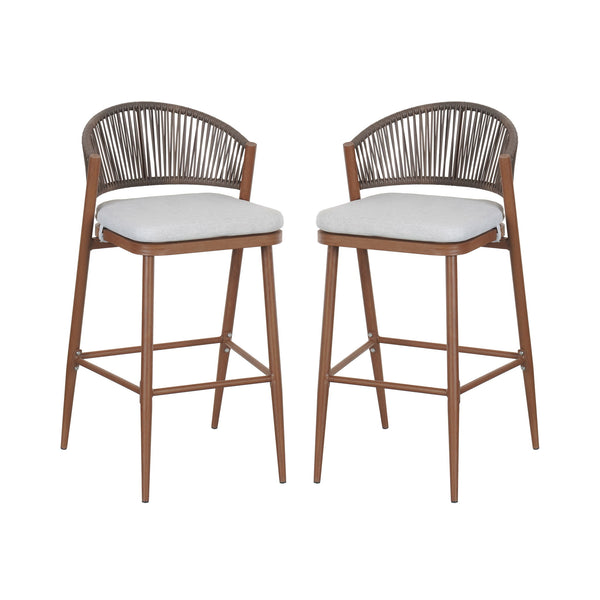 Outdoor Bar Height Metal Frame Counter Stools With Scallop Shaped Backrest & Water Resistant Cushions
