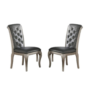 Rectangle Dining Table With Glass Top And 6 Tufted Back Chairs - Gray / Silver