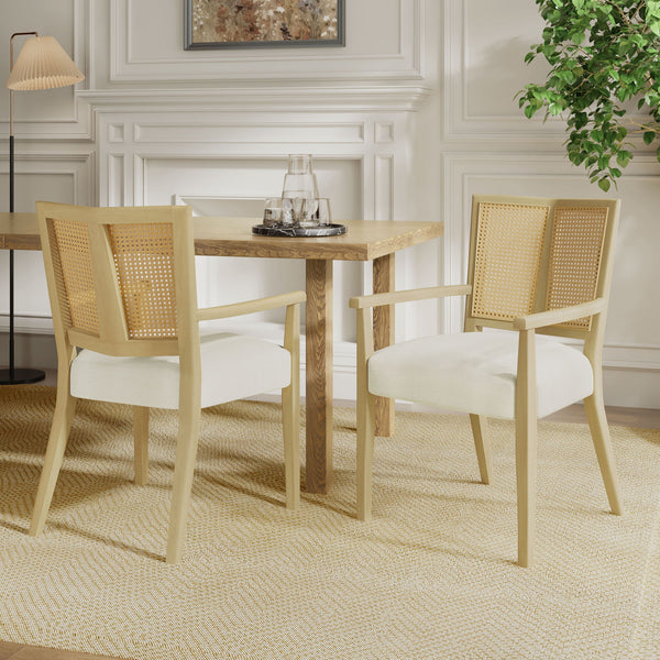 Mid Century Modern Arm Dining Chairs With Rattan Backrest