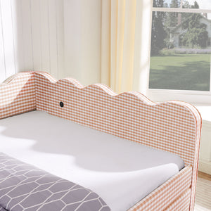 Gingham Daybed & USB Charging Port, Wave Shaped Design