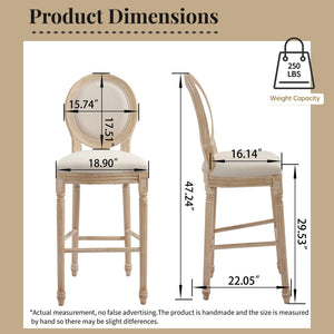 French Country Bar Chairs & Round Back (Set of 2)