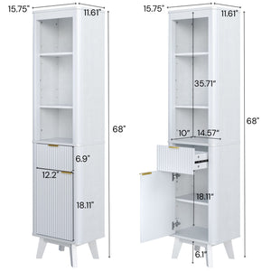 Tall Bathroom Storage Cabinet With Adjustable Shelves And 1 Drawer & Door