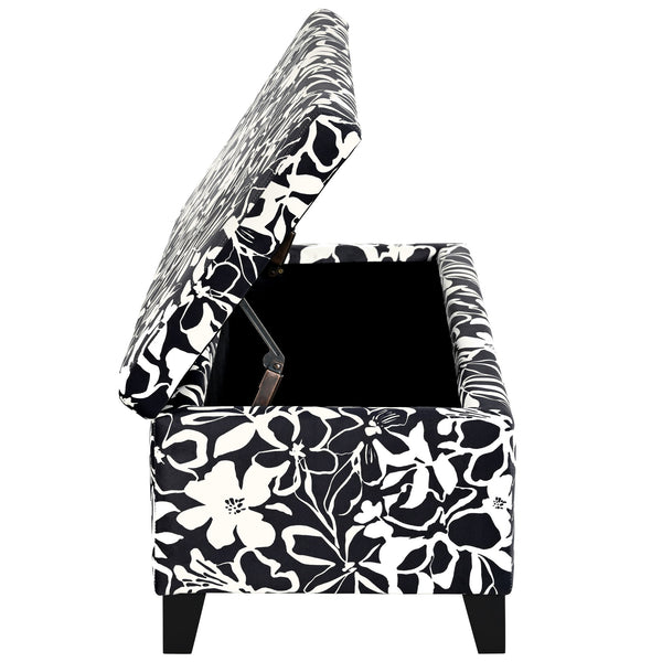 Luxury Storage Ottoman With Floral Patterned Fabric, Soft-Close Hinges, Multi Functional