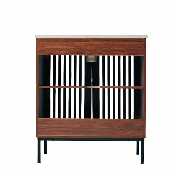 30" Vintage Bathroom Vanity With Ceramic Sink, Modern Bathroom Vanity Cabinet With 2 Soft Close Doors, Equpiied With 4 Sturdy Iron Legs - Antique Dark Brown