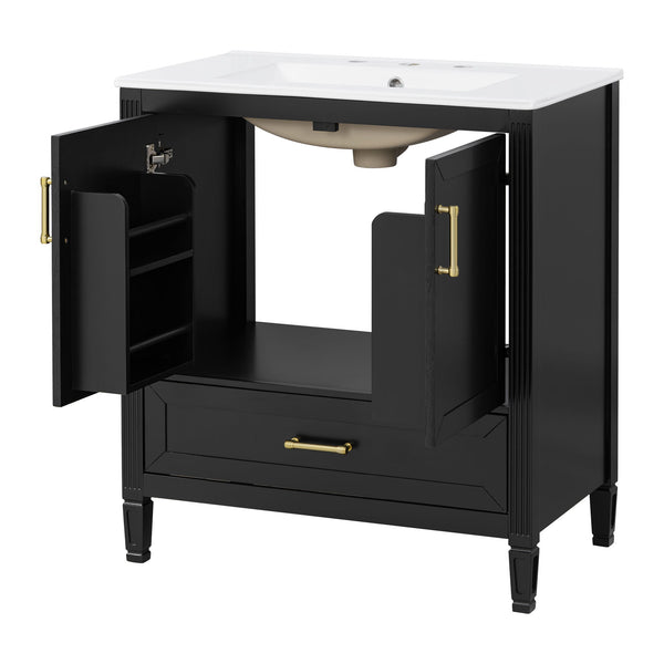 Elegant Fluted Bathroom Vanity With Sink, Soft Close Doors & Drawer