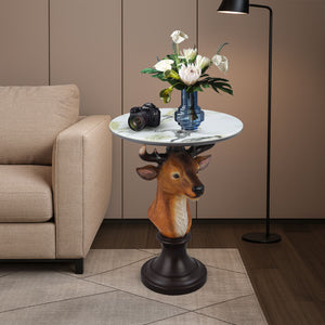 Deer Head Accent Table, Animal Statue For Living Room - Brown