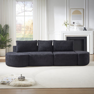 V - Shaped Modular Sofa Set & 3 Pillows And 2 Curved Ottomans For Living Rooms - Black