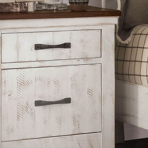 2 Drawer Nightstand With Brass Arch Pulls, Bedroom Furniture - Brown / Distressed White / Walnut