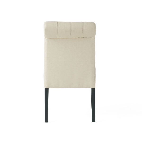 Dining Rolltop Chairs (Set of 2), Upholstered Armless Chair With Wood Leg - Ivory