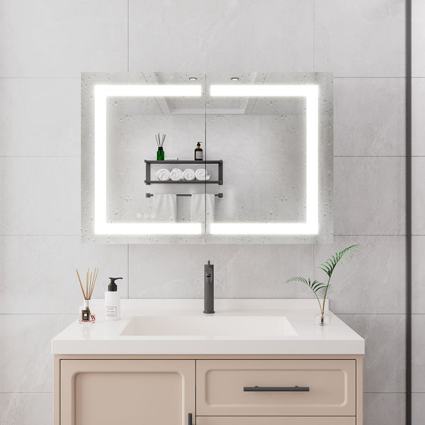 Medicine Cabinet With LED Vanity Mirror, Anti-Fog, Waterproof, Dimmable With Touch Switch
