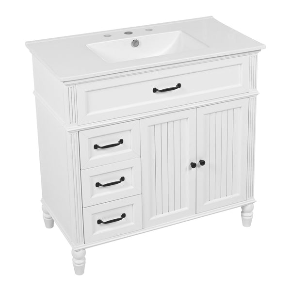 Bathroom Vanity With Sink, 2 Door Storage With Soft Closing Hinges - White