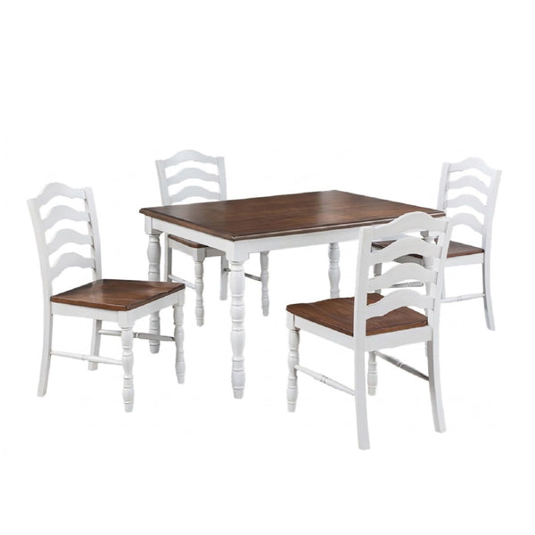 5 Piece Dining Set With Table And Ladder Back Chairs - Oak / White