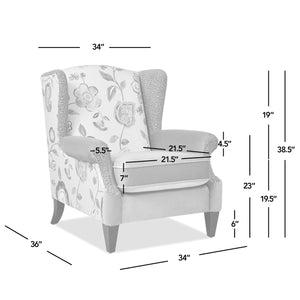Anya - Boho Chic Wingback Accent Arm Chair - Floral / Leopard / Blue Teal / Yellow Gold