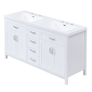 59.1" Minimalist Double Sink Bathroom Vanity With Top, Soft Close Doors & Drawers - White