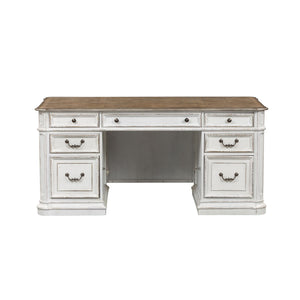 Magnolia Manor - 5 Piece Home Office Set (Complete Desk) - Antique White