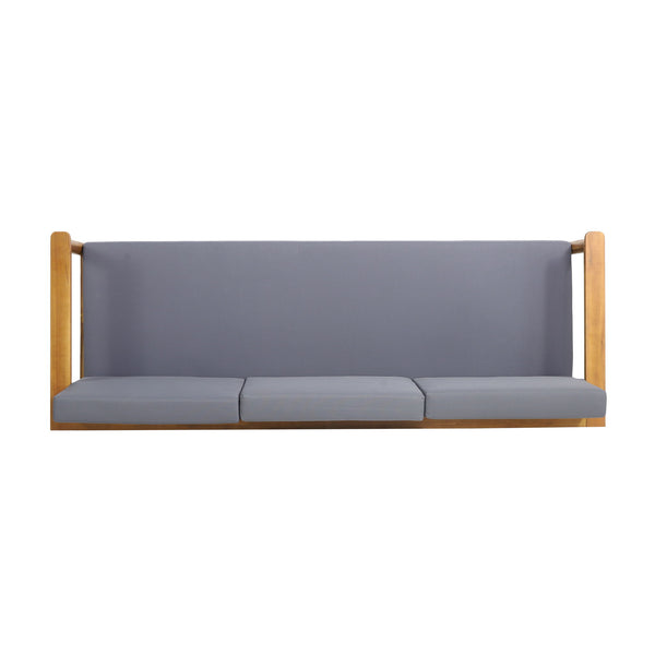 Outdoor 3 Seater Sofa With Cushion And Teak Acacia Wood - Dark Gray
