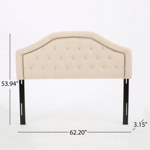 Queen & Full Size Headboard With Diamond Tufting And Nailhead Trim - Beige